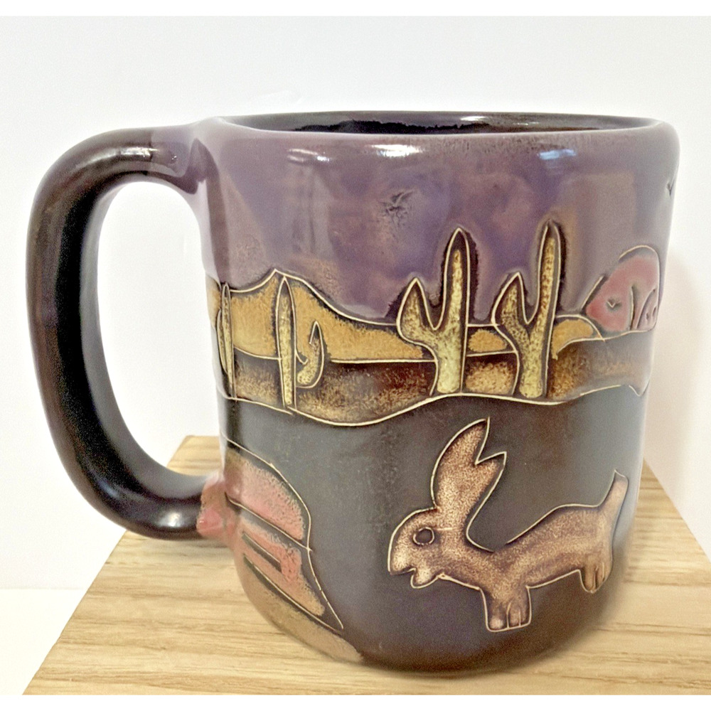 Mara Mexican Southwest Folk Art Pottery Purple Desert Cactus Rabbit Mug